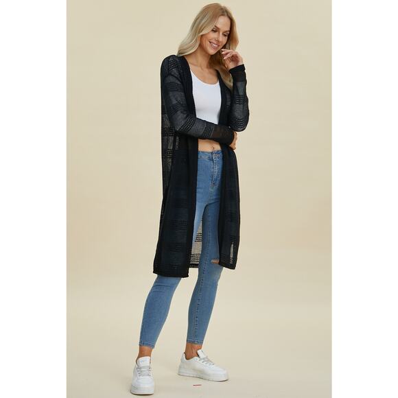 DOUBLE TAKE Black Open Work Lightweight Long Cardigan Sweater Long Sleeve NEW - Picture 4 of 9